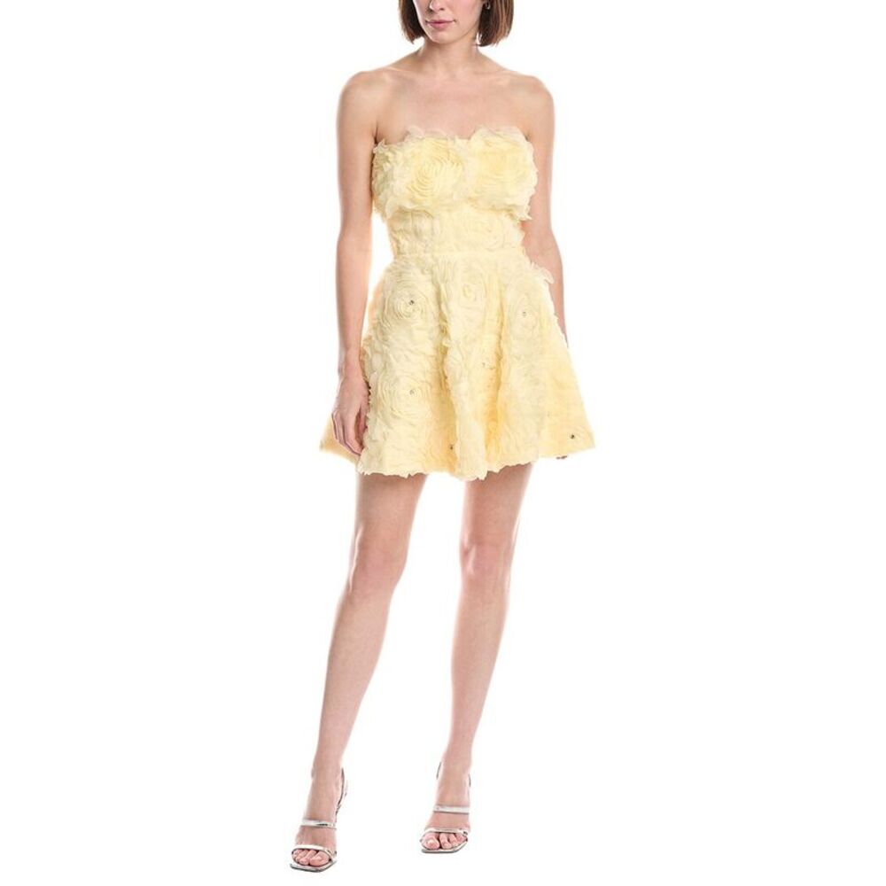 Beulah Womens Embellished Floral Petals Bandeau Mini Dress, Yellow